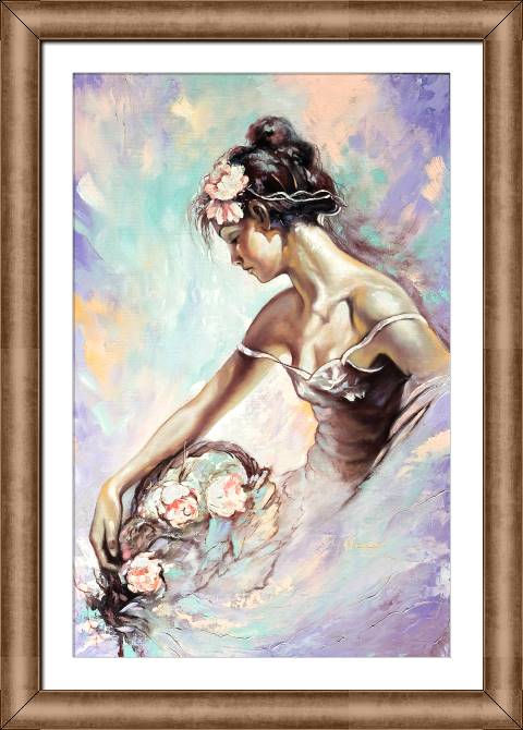Картины в рамке, багете Girl with flowers in pastel tones