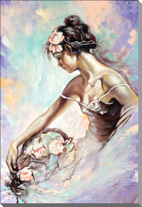 Картины на пластике, пеноркартоне Girl with flowers in pastel tones