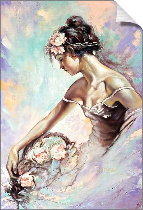 Paintings on canvas Girl with flowers in pastel tones