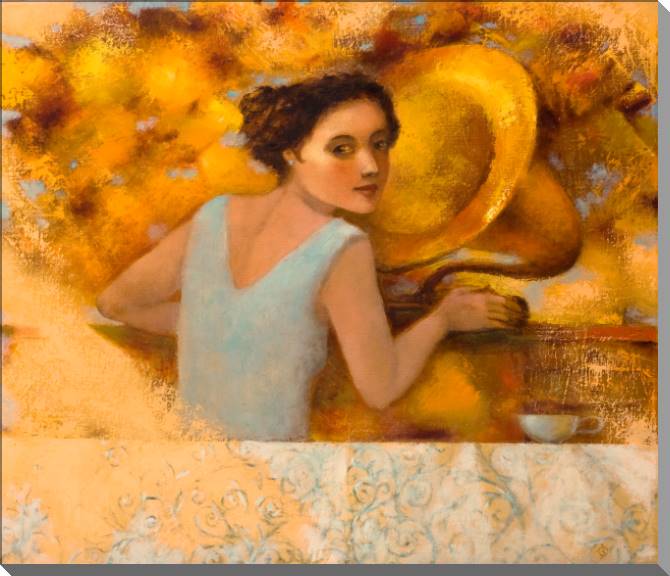 Картины на пластике, пеноркартоне The girl and the phonograph