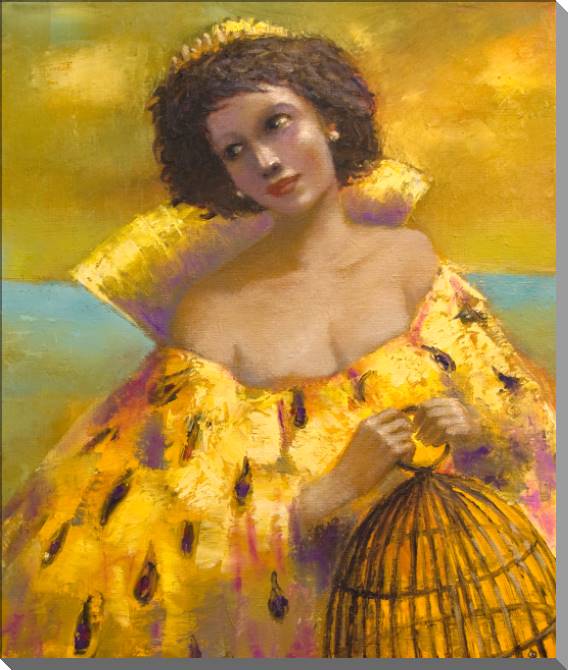 Картины на пластике, пеноркартоне Girl with cage