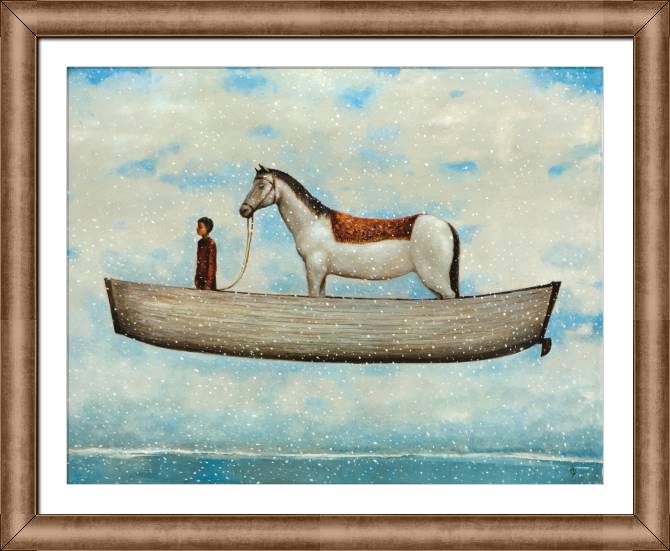 Купить и печать на заказ Картины в рамке, багете Мальчик и лошадь в лодке