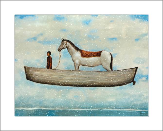 Купить и печать на заказ Картины, фото с паспарту Мальчик и лошадь в лодке