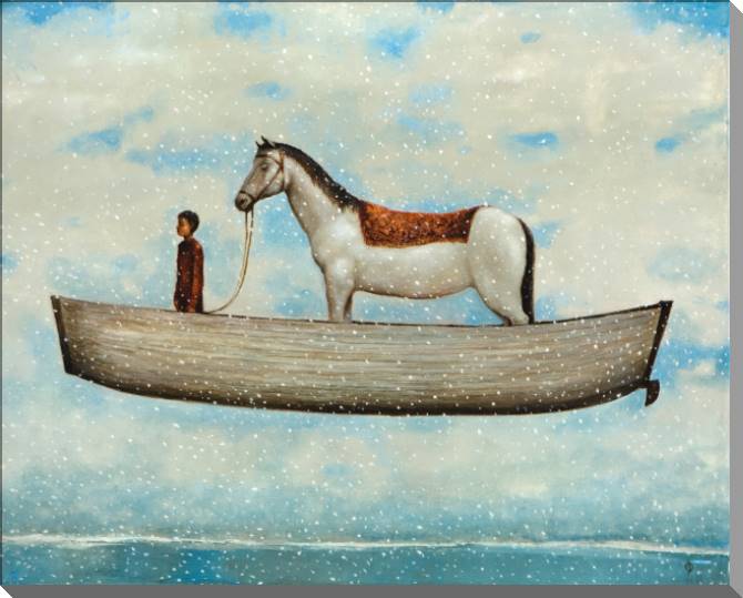 Картины на пластике, пеноркартоне Boy and horse in the boat