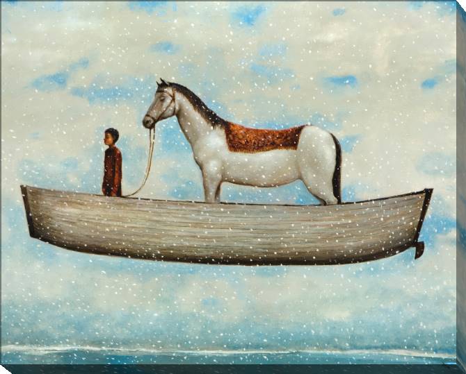 Купить и печать на заказ Картины на холсте Мальчик и лошадь в лодке