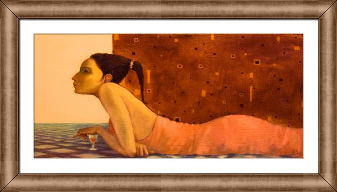 Купить и печать на заказ Картины в рамке, багете Арт девушка с бокалом