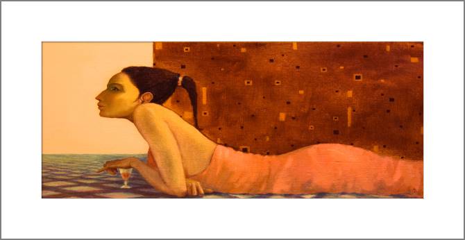 Купить и печать на заказ Картины, фото с паспарту Арт девушка с бокалом