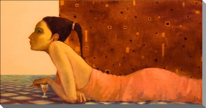 Картины на пластике, пеноркартоне Art girl with a glass