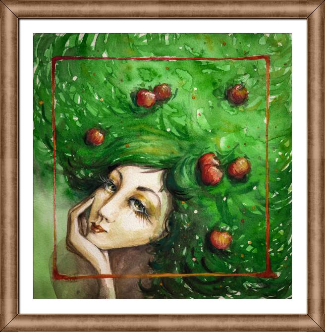 Купить и печать на заказ Картины в рамке, багете Девушка с яблоками