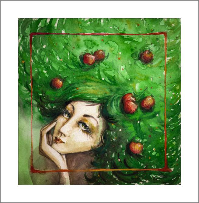 Купить и печать на заказ Картины, фото с паспарту Девушка с яблоками