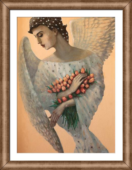 Купить и печать на заказ Картины в рамке, багете Ангел с букетом