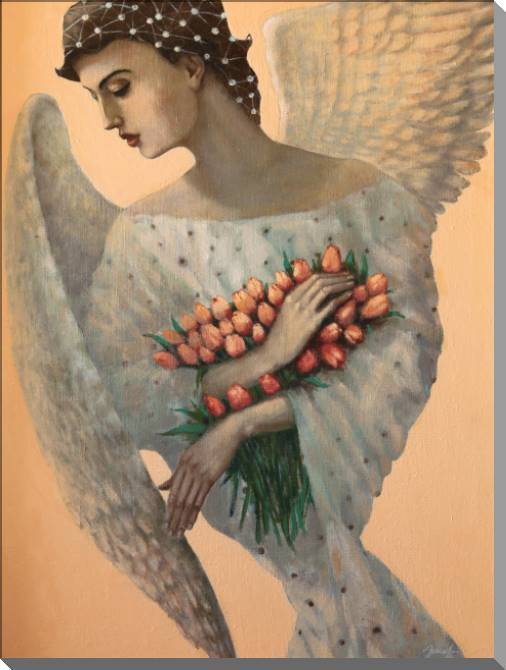 Картины на пластике, пеноркартоне Angel with bouquet