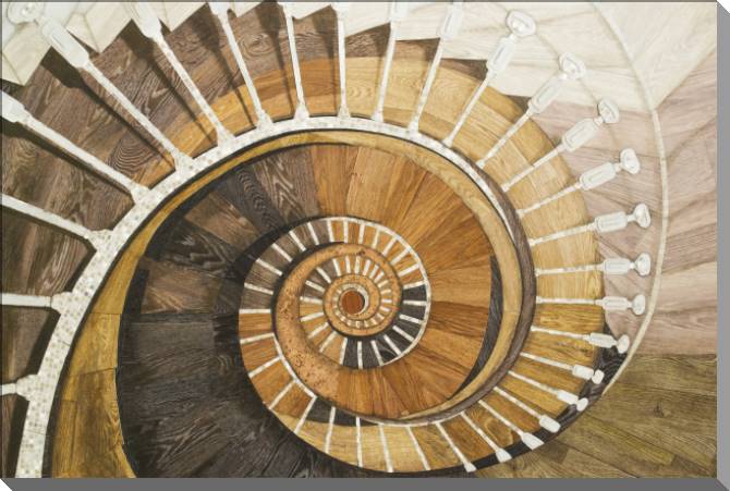 Paintings on plastic, foam cardboard Abstract spiral staircase