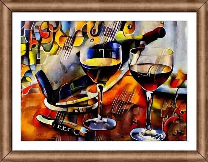 Купить и печать на заказ Картины в рамке, багете Вино кубизм