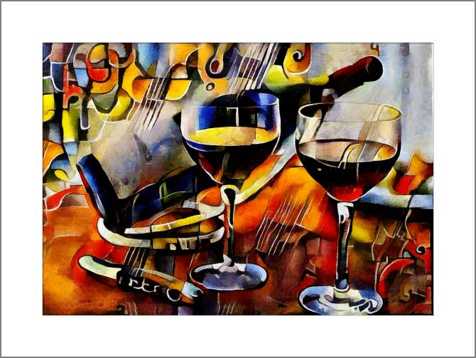Купить и печать на заказ Картины, фото с паспарту Вино кубизм