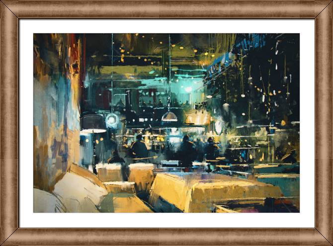 Купить и печать на заказ Картины в рамке, багете Ресторан в ночное время