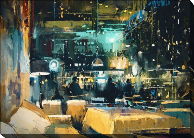 Купить и печать на заказ Картины на холсте Ресторан в ночное время