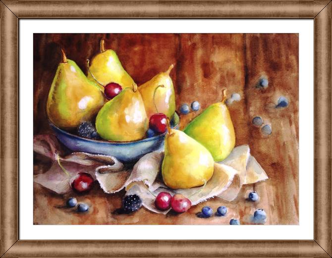 Купить и печать на заказ Картины в рамке, багете Акварельный натюрморт с грушами