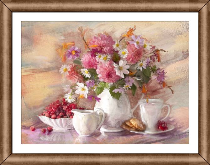 Купить и печать на заказ Картины в рамке, багете Осенний букет в вазе