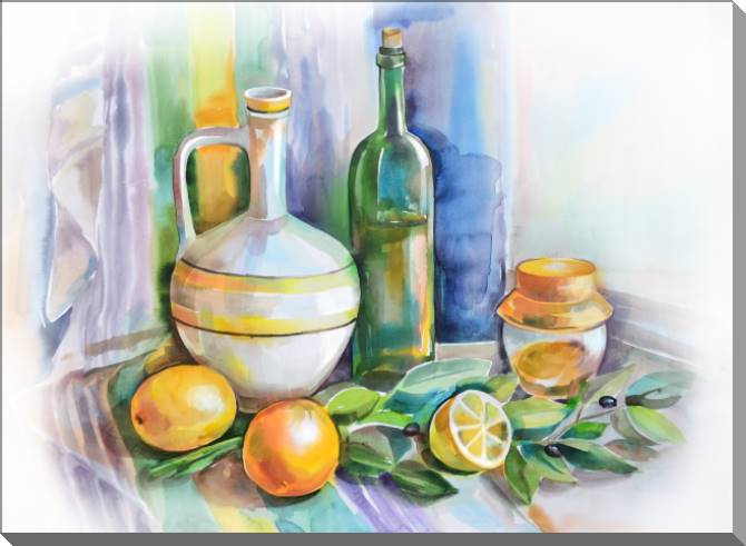 Картины на пластике, пеноркартоне Watercolor still life with lemons