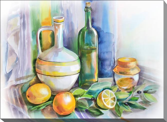 Paintings on canvas Watercolor still life with lemons