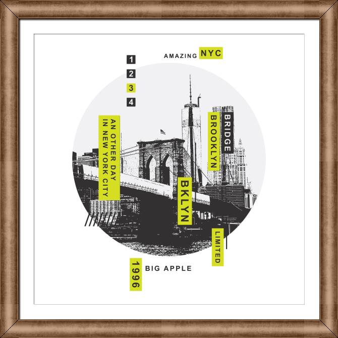 Купить и печать на заказ Картины в рамке, багете Бруклин типографика