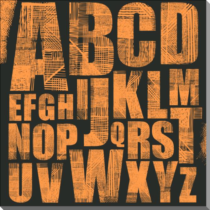 Картины на пластике, пеноркартоне Grunge alphabet orange