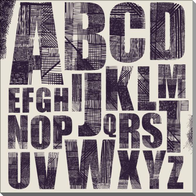 Картины на пластике, пеноркартоне Grunge alphabet purple