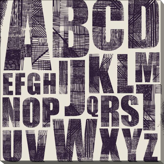 Картины на холсте Grunge alphabet purple