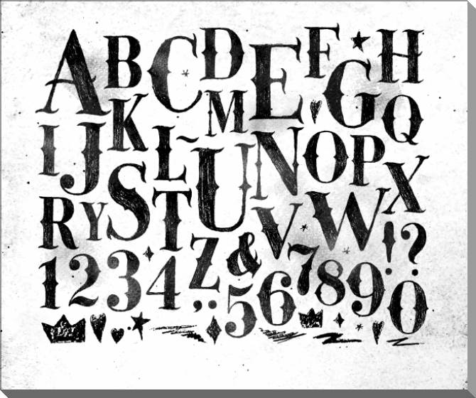 Paintings on plastic, foam cardboard Hand drawn alphabet