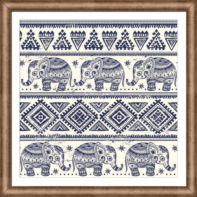 Купить и печать на заказ Картины в рамке, багете Узор со слониками