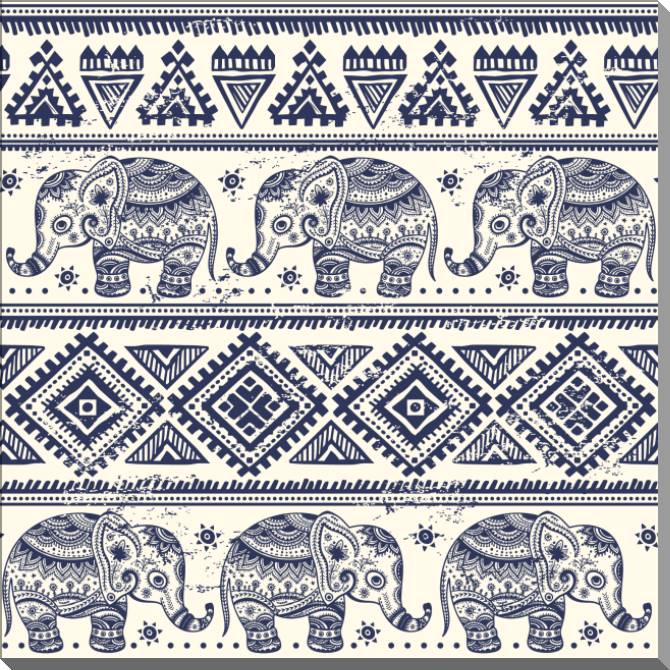 Paintings on plastic, foam cardboard Pattern with elephants