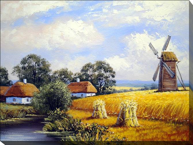 Paintings on canvas Village and mill