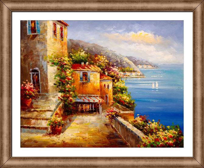 Купить и печать на заказ Картины в рамке, багете Вид на греческую гавань