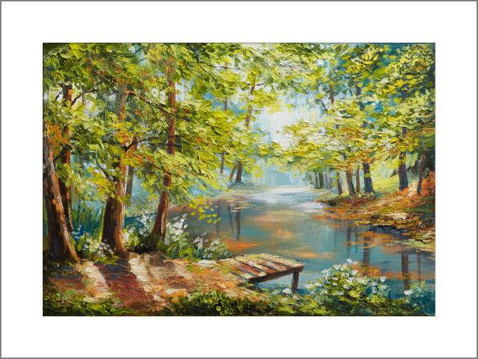 Купить и печать на заказ Картины, фото с паспарту Лесная река 