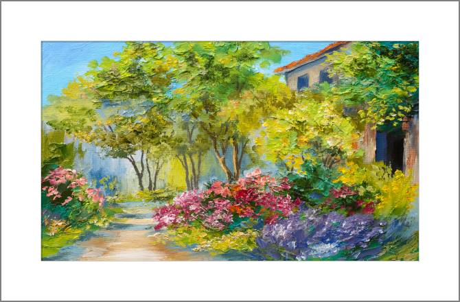 Купить и печать на заказ Картины, фото с паспарту Дом и летний сад