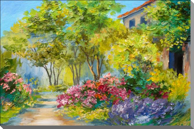 Paintings on plastic, foam cardboard The house and summer garden