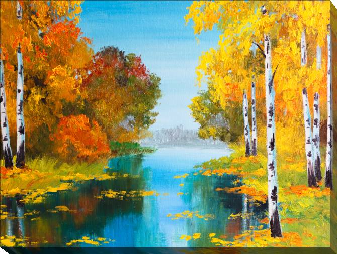 Paintings on canvas Autumn birches by the river