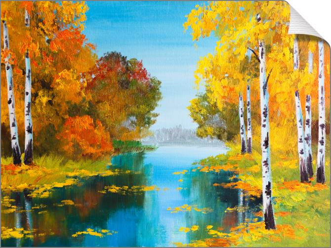 Купить и печать на заказ Картины на холсте Осенние березы у реки