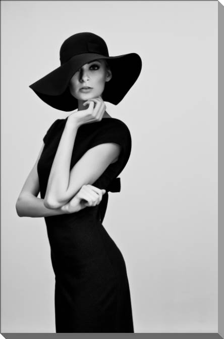 Paintings on plastic, foam cardboard The girl in the hat black and white photo