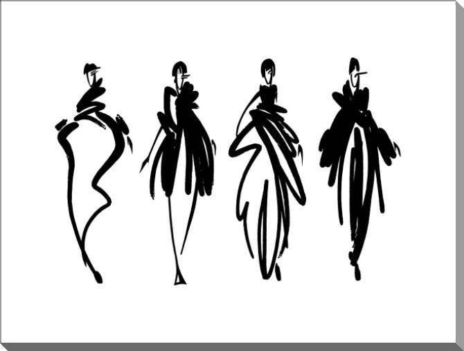 Paintings on plastic, foam cardboard Stylish silhouettes on white