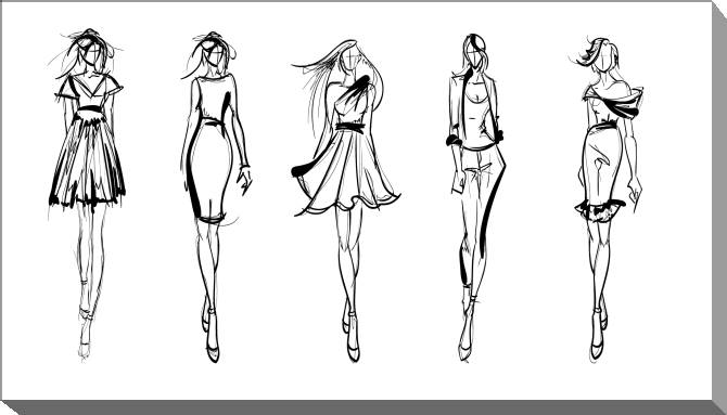 Paintings on canvas Linear sketches of silhouettes