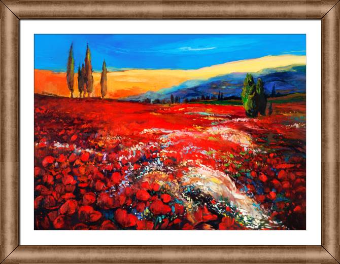 Купить и печать на заказ Картины в рамке, багете Яркое поле маков