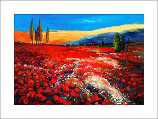 Купить и печать на заказ Картины, фото с паспарту Яркое поле маков