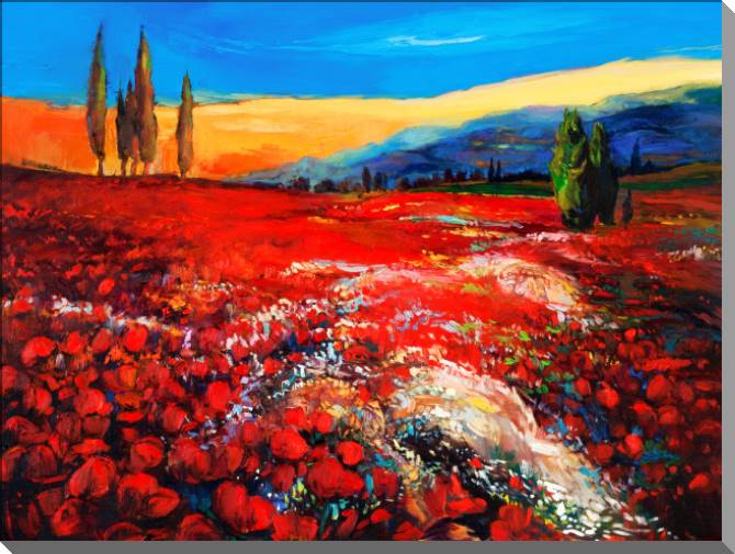 Paintings on plastic, foam cardboard Bright field of poppies