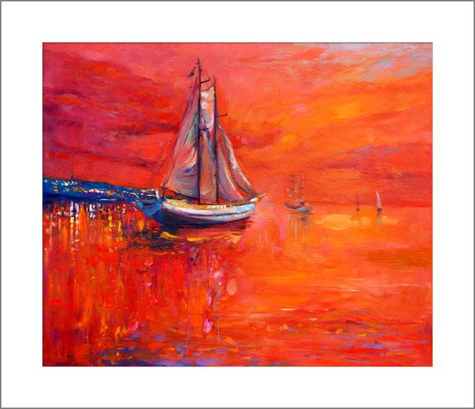 Картины, фото с паспарту Sunset over ocean