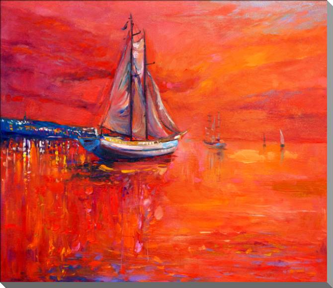 Paintings on plastic, foam cardboard Sunset over ocean