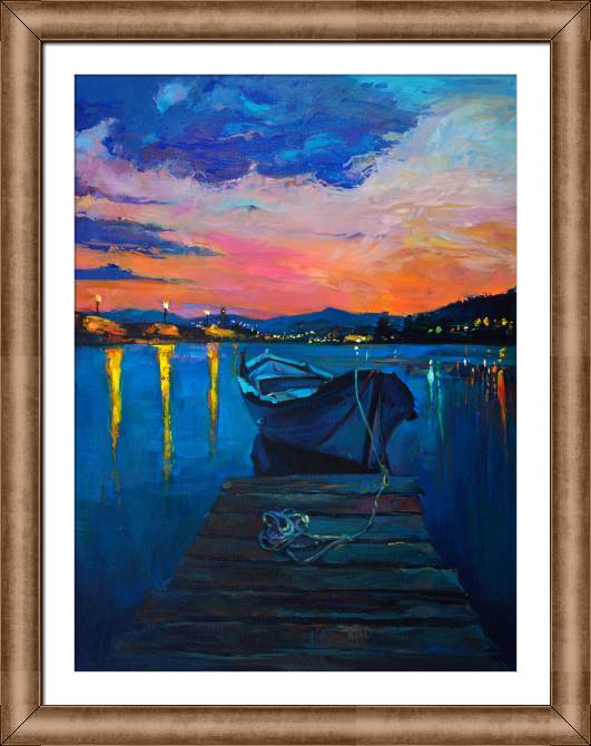 Купить и печать на заказ Картины в рамке, багете Лодка на закате