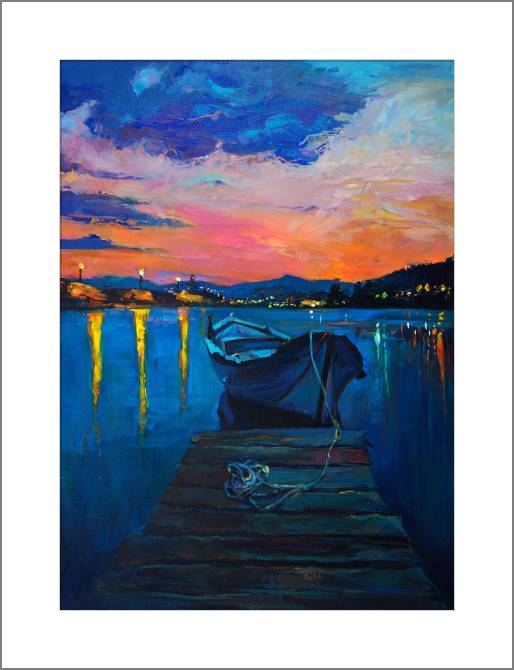 Купить и печать на заказ Картины, фото с паспарту Лодка на закате