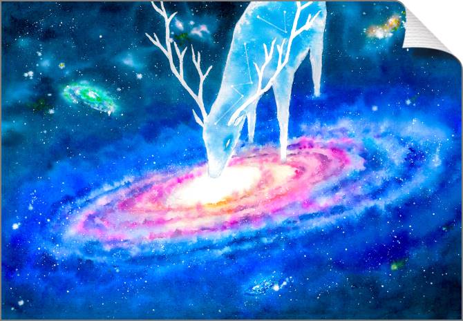 Купить и печать на заказ Картины на холсте Фантастический олень на фоне галактик